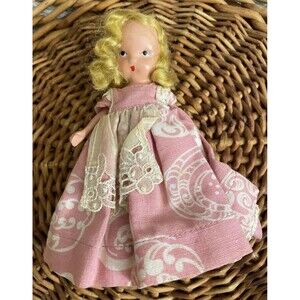 Vintage Storybook Doll Bisque Pink Dress Jointed